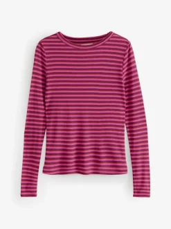 Next Burgundy Red Stripe Long Sleeve Crew Neck T-Shirt