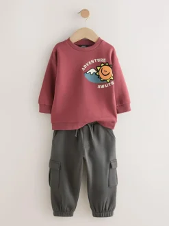 Next Sweatshirt and Utility Joggers Set (3mths-7yrs) Burgundy Red Outlet
