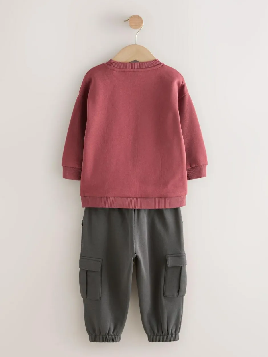 Next Sweatshirt and Utility Joggers Set (3mths-7yrs) Burgundy Red Outlet