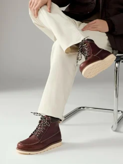 Next Tall Apron Wedge Boots Burgundy Red Outlet