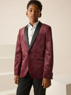 Next Textured Velvet Blazer (3-16yrs) Burgundy Red Hot