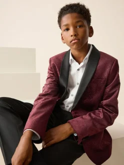 Next Textured Velvet Blazer (3-16yrs) Burgundy Red Hot