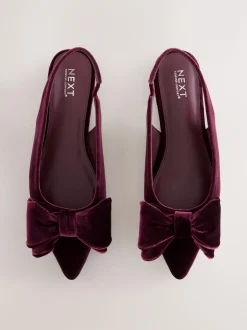 Next Forever Comfort® Point Toe Bow Slingback Flat Shoes Burgundy Red Velvet Sale
