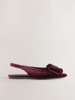 Next Forever Comfort® Point Toe Bow Slingback Flat Shoes Burgundy Red Velvet Sale