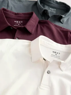 Next Burgundy Red/Charcoal Grey/Ecru Cream Regular Fit Short Sleeve Jersey Polo Shirts 3 Pack Sale