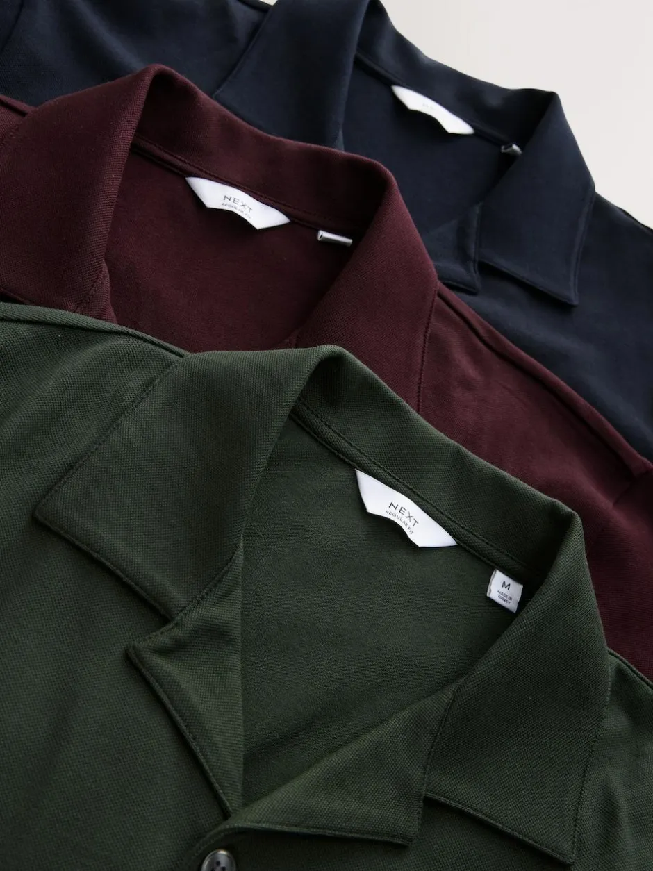 Next Short Sleeve Pique Shirts 3 Pack Burgundy Red/Navy Blue/Olive Green Sale
