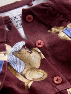 Next Burgundy Teddy Bear Long Sleeve Collared Dress (3mths-7yrs)