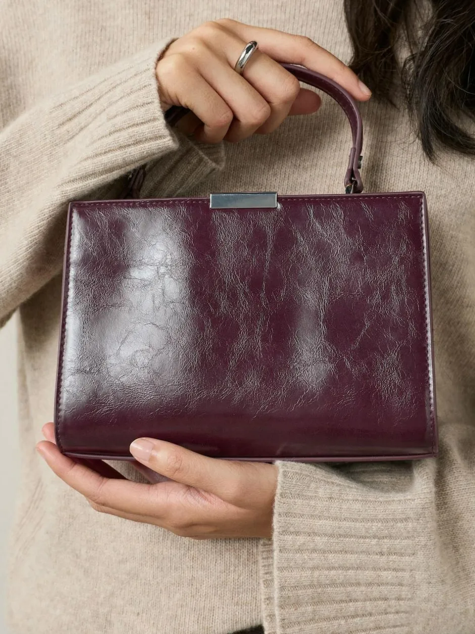 Next Top Handle Croc Effect Bag Burgundy Discount