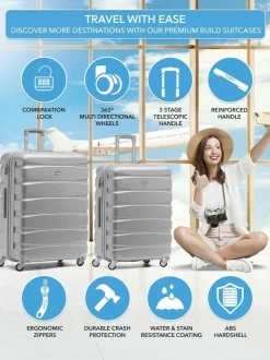 CABIN PRO Silver Set of 2 Medium & Large Check-In Hold Luggage Hardcase Travel Suitcases Hot