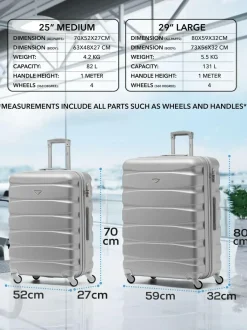 CABIN PRO Silver Set of 2 Medium & Large Check-In Hold Luggage Hardcase Travel Suitcases Hot
