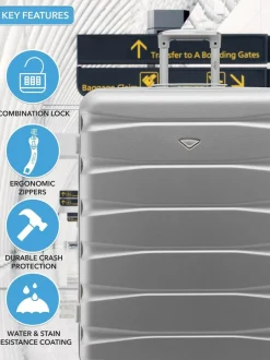 CABIN PRO Silver Set of 2 Medium & Large Check-In Hold Luggage Hardcase Travel Suitcases Hot
