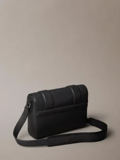 Calvin Klein Black Leather Flap Messenger Bag
