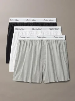 Calvin Klein Black/White/Grey 3 Pack Slim Fit Boxers - Icon Cotton Stretch Sale