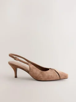 Next Leather Cutout Hardware Detail Slingback Heels Camel Brown Outlet