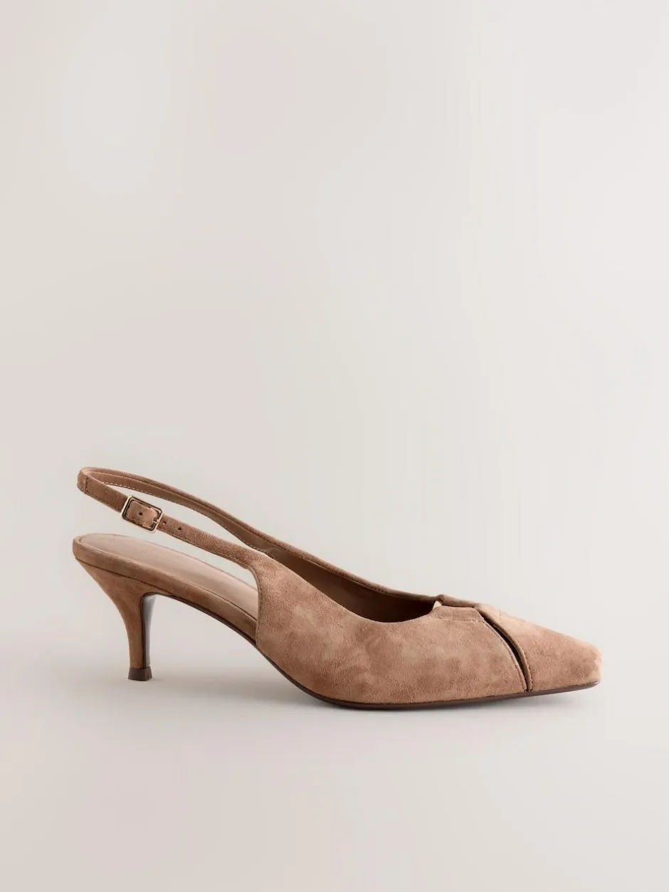 Next Leather Cutout Hardware Detail Slingback Heels Camel Brown Outlet