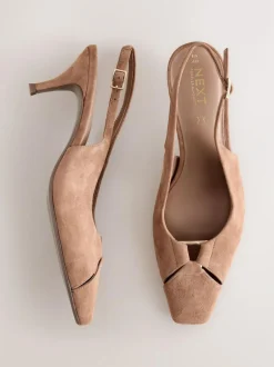 Next Leather Cutout Hardware Detail Slingback Heels Camel Brown Outlet