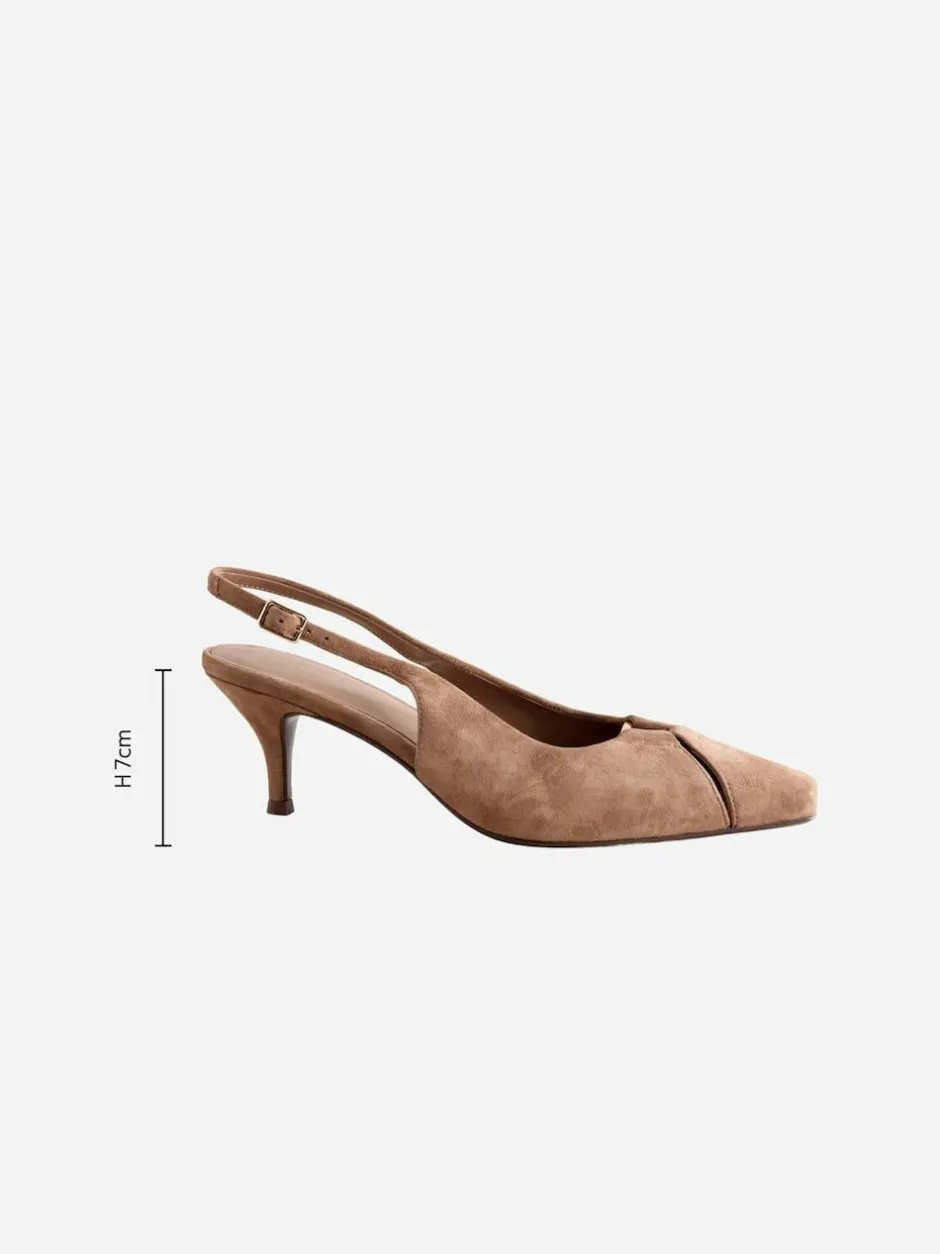 Next Leather Cutout Hardware Detail Slingback Heels Camel Brown Outlet