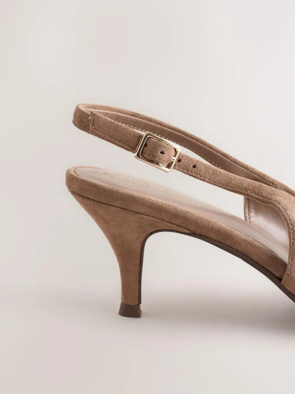 Next Leather Cutout Hardware Detail Slingback Heels Camel Brown Outlet