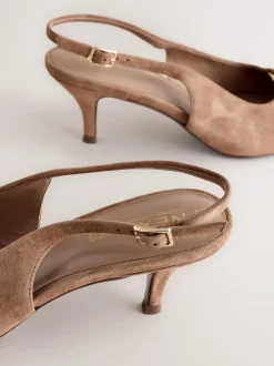 Next Leather Cutout Hardware Detail Slingback Heels Camel Brown Outlet