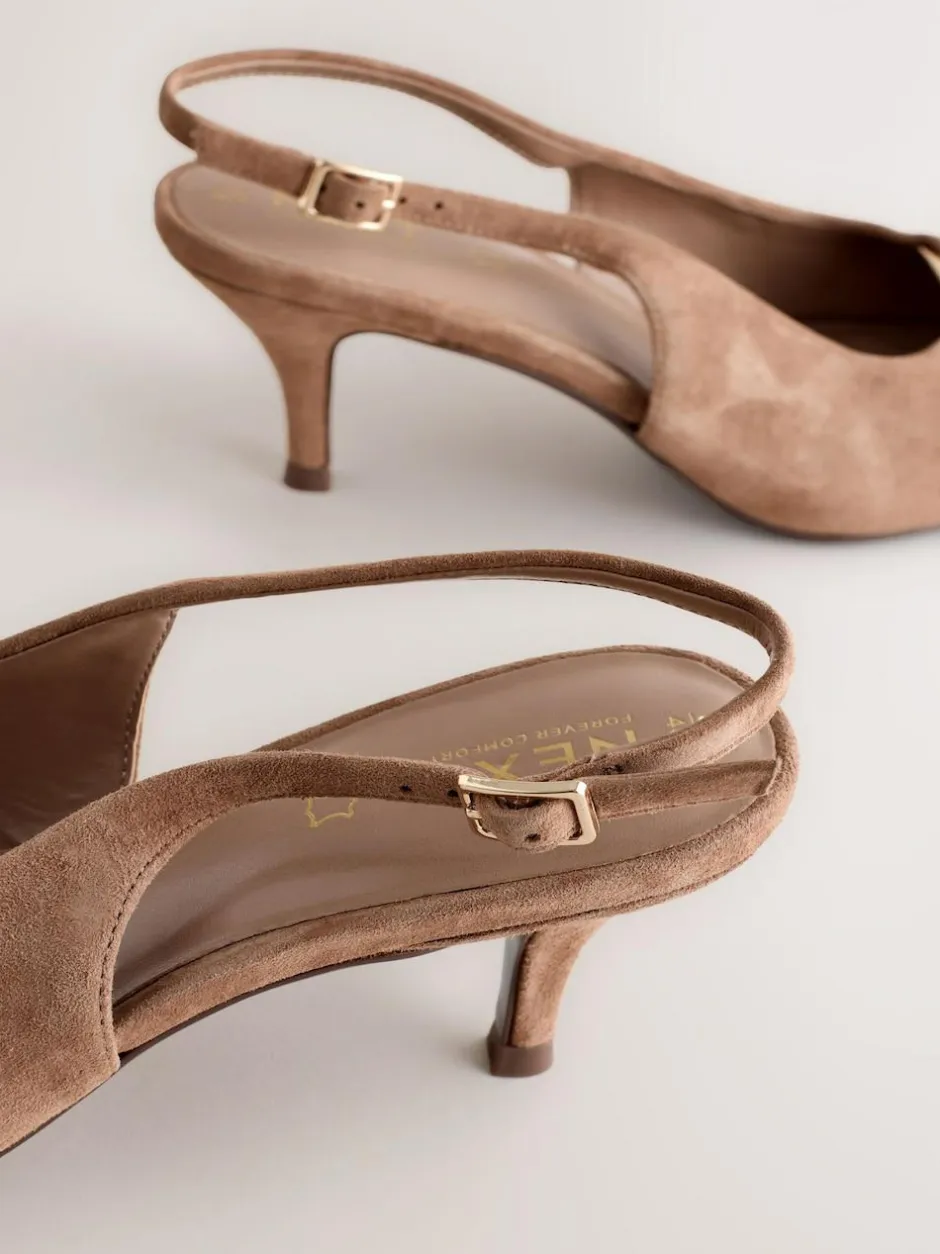 Next Leather Cutout Hardware Detail Slingback Heels Camel Brown Outlet