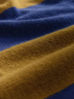 Next 100% Wool N.Premium Polo Jumper Camel Brown/Blue Stripe Sale