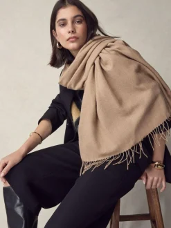 Next Premium Made in Italy Twill Midweight Shawl Scarf Camel Outlet