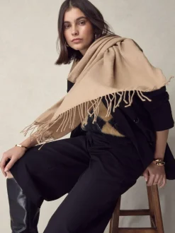 Next Premium Made in Italy Twill Midweight Shawl Scarf Camel Outlet