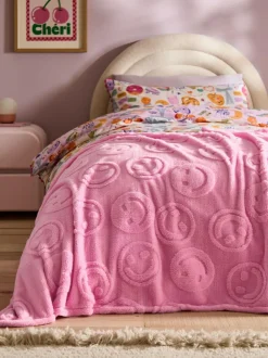 Next Carved Happy Faces Fleece Throw Clearance