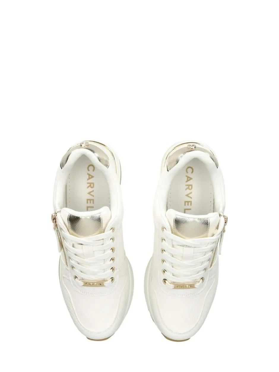 Carvela High Rise Wedge Trainers Gold Chrome Discount
