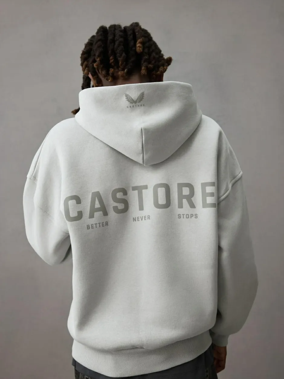 Castore Logo Oversized Heavyweight Cotton Hoodie Light Grey