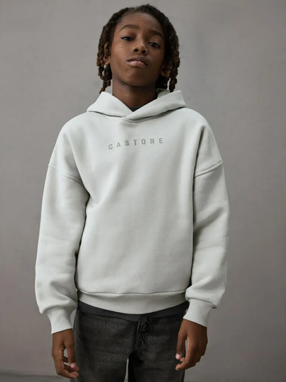 Castore Logo Oversized Heavyweight Cotton Hoodie Light Grey