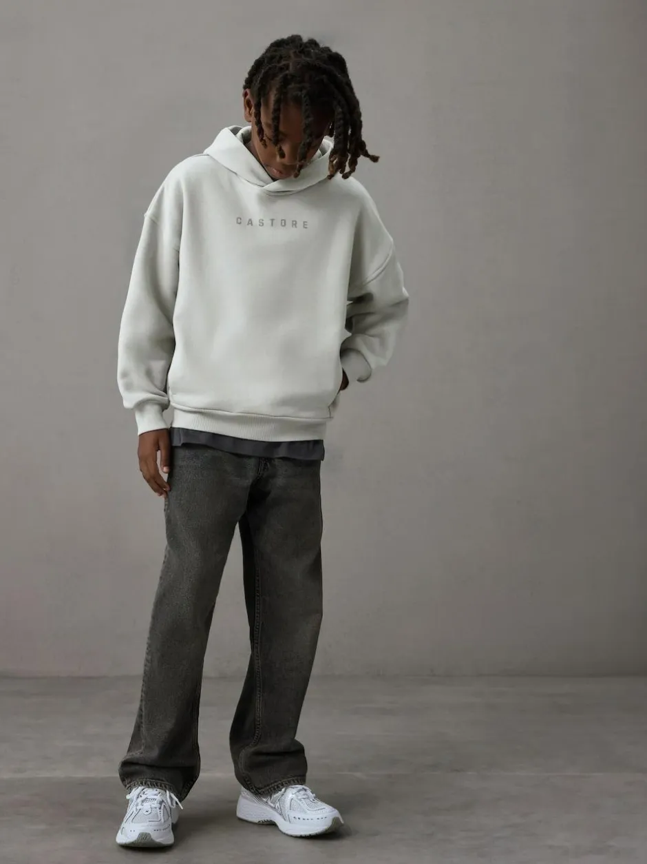 Castore Logo Oversized Heavyweight Cotton Hoodie Light Grey