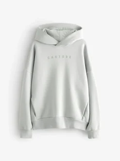 Castore Logo Oversized Heavyweight Cotton Hoodie Light Grey