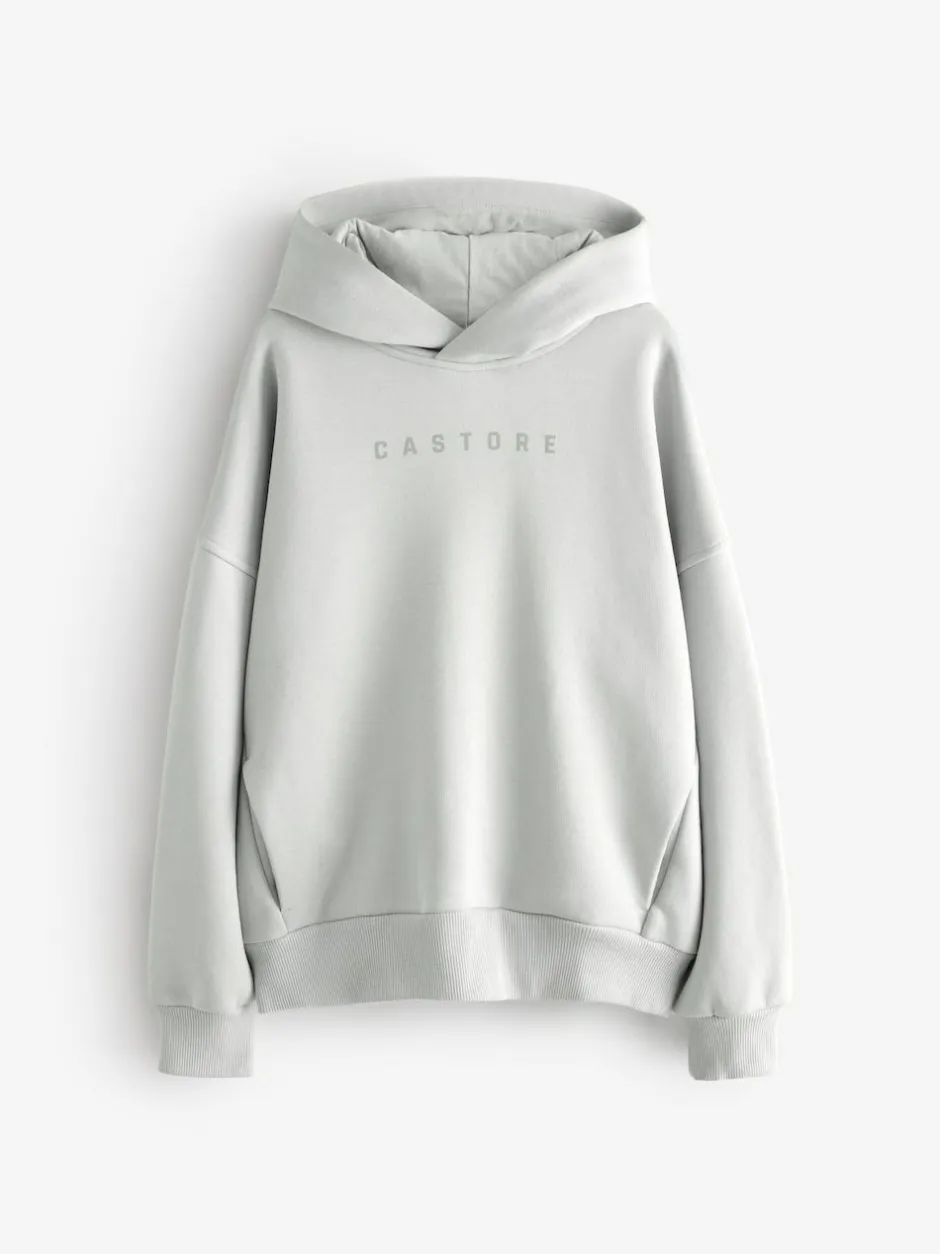 Castore Logo Oversized Heavyweight Cotton Hoodie Light Grey