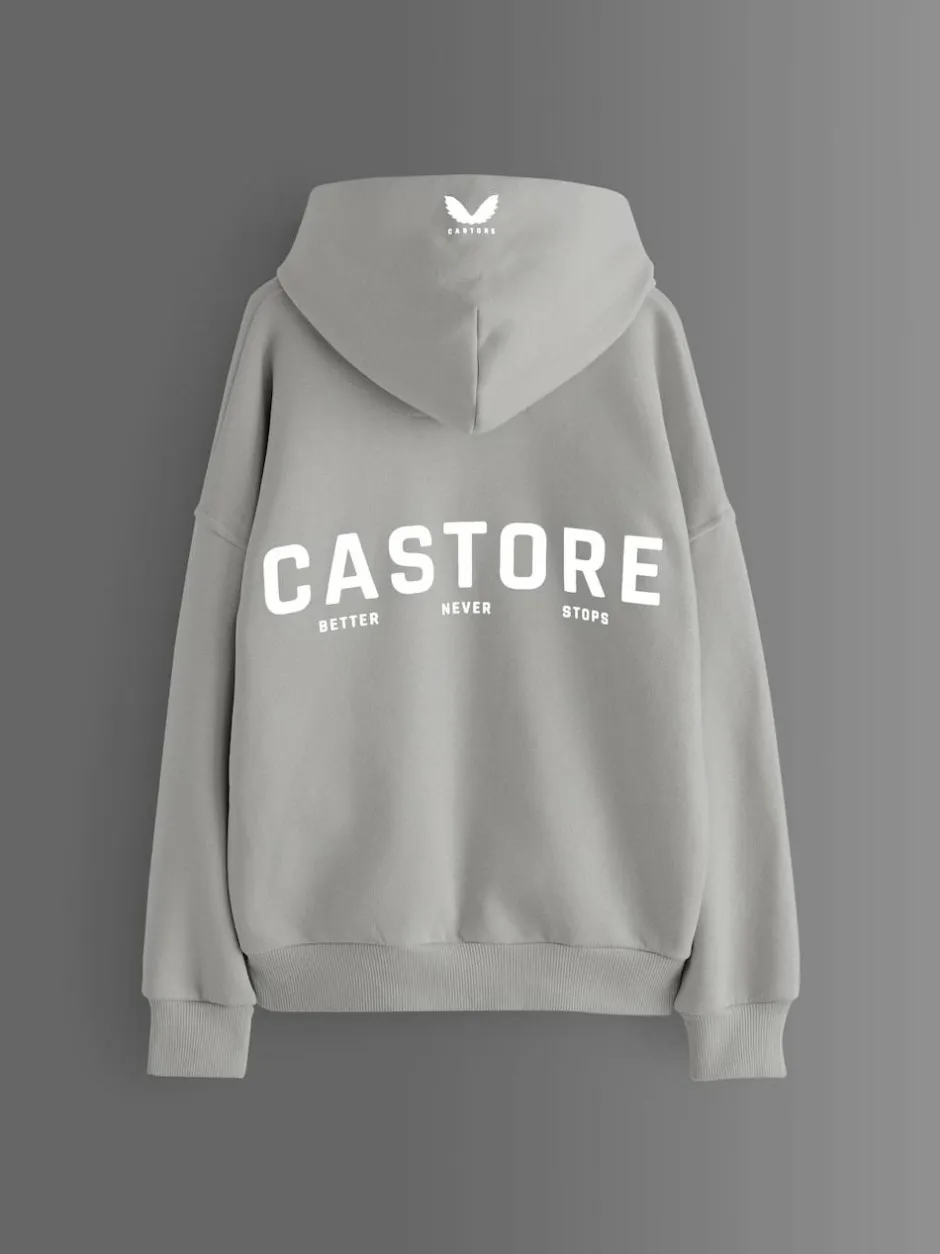 Castore Logo Oversized Heavyweight Cotton Hoodie Light Grey
