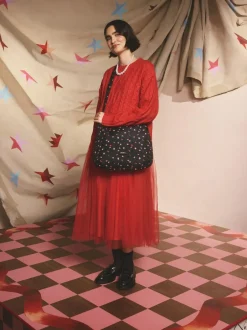 Cath Kidston Sling Cross-Body Bag Black Folding Star Ditsy New