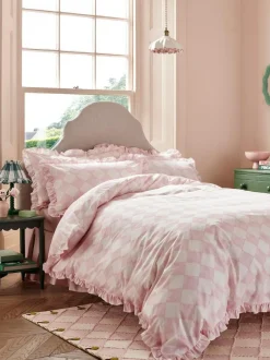 Cath Kidston 100% Cotton Duvet Cover and Pillowcase Set Pink Diamond Frill New