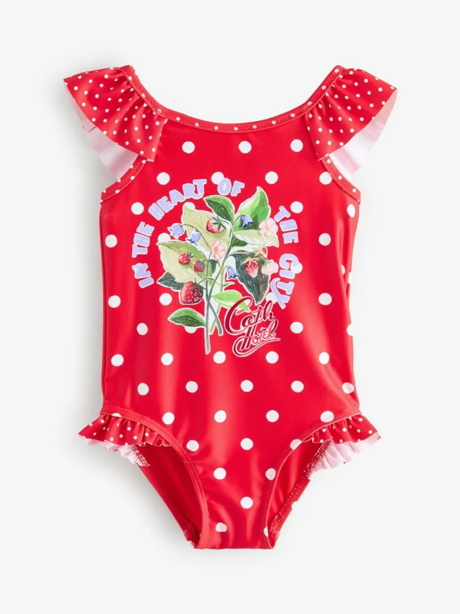 Cath Kidston Frill Swimsuit (3mths-7yrs) Red Polka Dot Flower Online