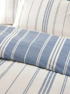 Catherine Lansfield Harbour Stripe Reversible Duvet Cover Set Blue Clearance