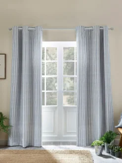 Catherine Lansfield Logan Stripe Lined Eyelet Curtains Blue Online