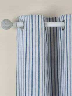 Catherine Lansfield Logan Stripe Lined Eyelet Curtains Blue Online
