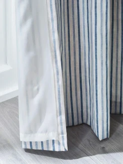 Catherine Lansfield Logan Stripe Lined Eyelet Curtains Blue Online