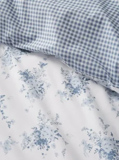 Catherine Lansfield Blue Lucie Floral Frill Reversible Duvet Cover Set Outlet