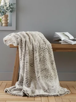 Catherine Lansfield Grey Wolf Faux Fur Blanket Throw New