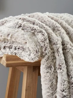 Catherine Lansfield Grey Wolf Faux Fur Blanket Throw New