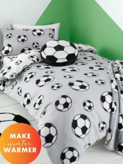 Catherine Lansfield Grey Spot Football Cosy Fleece Reversible Duvet Cover Set Best