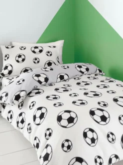 Catherine Lansfield Grey Spot Football Cosy Fleece Reversible Duvet Cover Set Best