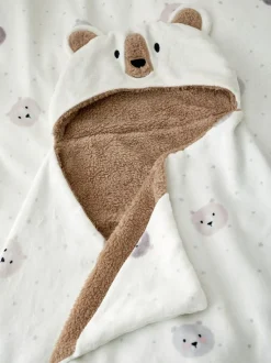 Catherine Lansfield Natural Cosy Bear So Soft Fleece Hooded Blanket