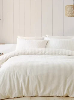 Catherine Lansfield Supersoft 100% Brushed Cotton Stripe Duvet Cover Set Natural Online