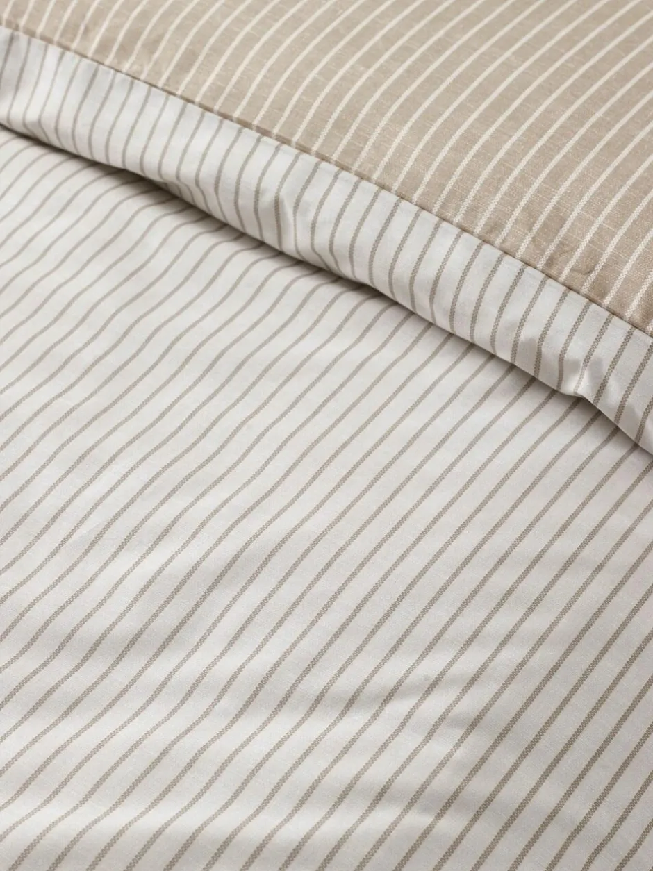 Catherine Lansfield Oxford Pinstripe Reversible Duvet Cover Set Natural Sale